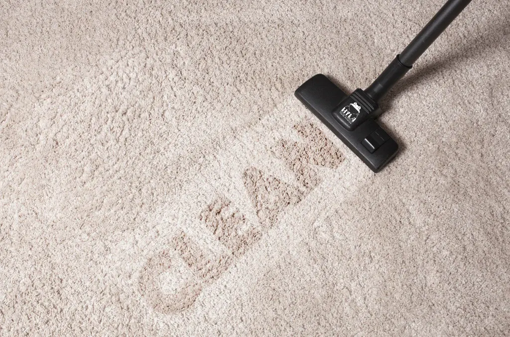 Hubica vysávača HYLA vysáva do svetlého koberca nápis CLEAN